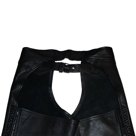 Vintage Black Genuine Leather Motorcycle Riding Chaps Heavy Leather Halloween - Picture 8 of 11